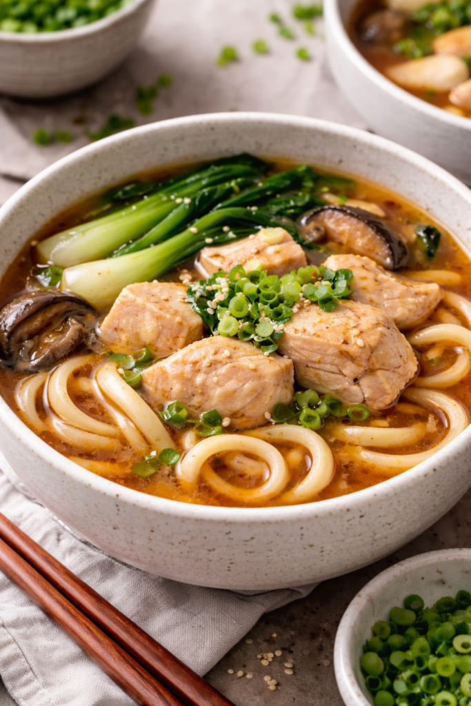 Zupa udon z kurczakiem i grzybami